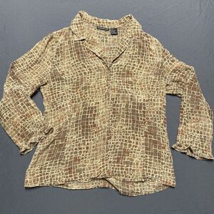 Willi Smith Snap Button Silk Top Women's‎ Size 8 Snake Print VTG